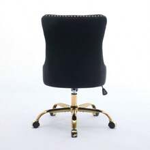Modern Office Chair, Upholstered In Velvet With Button Tufting And Gold Metal Base, Adjustable And Swivel Desk Chair (Black), DE1923BK - Black - View 8