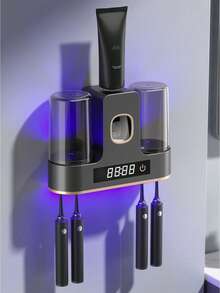 1 Set Esterilizador de cepillo de dientes UV automático inteligente y dispensador de pasta de dientes, soporte de cepillo de dientes montado en la pared con carga USB, limpiador sanitizante de 4 ranuras para uso familiar, sanitizador de cepillo de dientes con exprimidor de pasta de dientes, secador de cepillo de dientes, accesorios de baño para organizadores y almacenamiento de baño - Multicolor - Ver 13