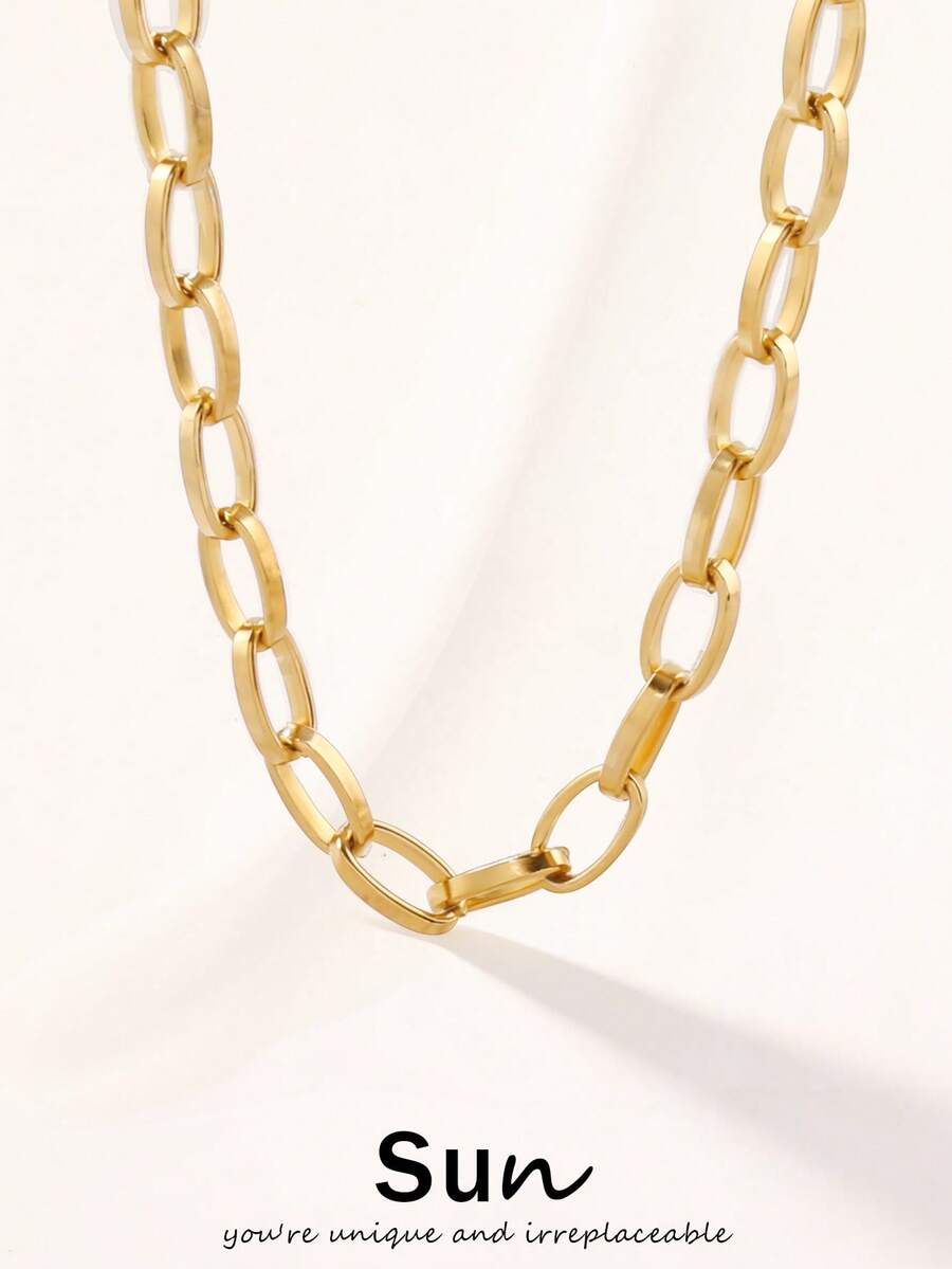 1件装不锈钢几何椭圆项链，男女皆宜，时尚简约，18K镀金链项链首饰 - 項鍊 - 查看 1