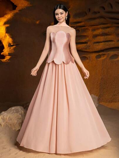  Alisa&Leo Strapless Satin Chiffon Dress For Young Girl - Backstrap Design And Flowing Long Skirt - Suitable For Attending Dances, Birthday Parties, School Dances And Weekends Out