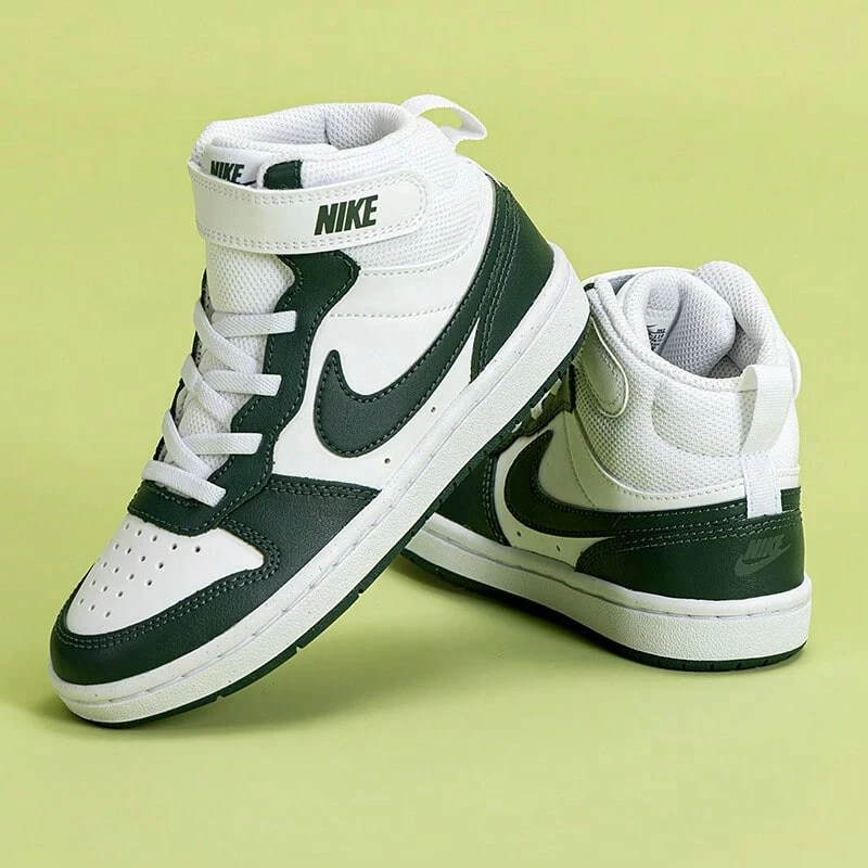 Nike Children's COURT BOROUGH Mid-Top Sneakers, Casual Shoes, Skate Shoes - White/Green - View 1