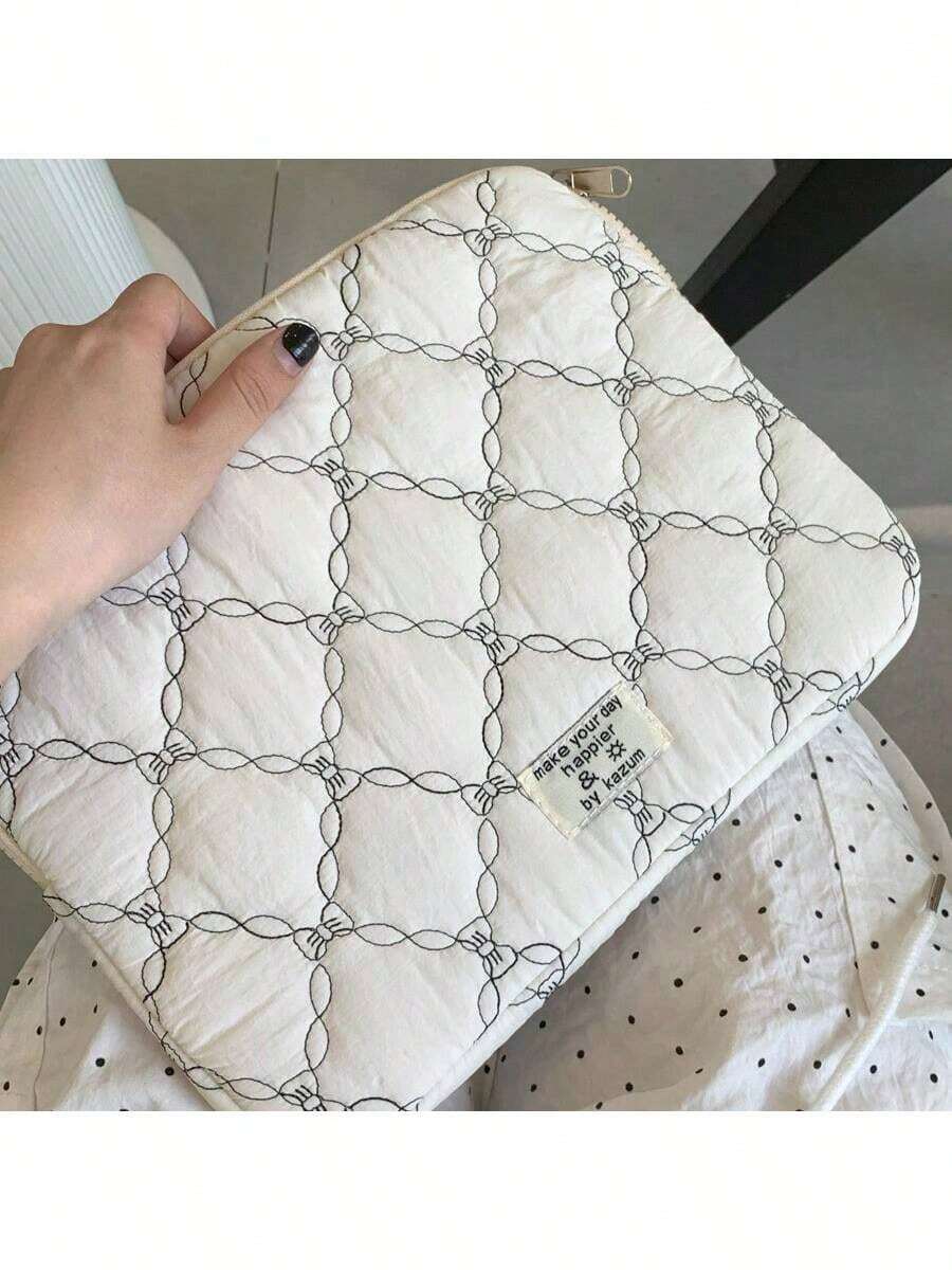 11/14/15 Zoll bestickter Schleife Laptop Sleeve, süße minimalistische Computertasche - modisches koreanisches Design gepolsterter Schutz für Tablet und Laptop, Laptoptasche, Laptophülle, Laptoptasche, wasserbeständige Reiseaccessoires - Verschiedenfarbig - Übersicht 1