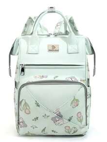 1pc Cartoon Floral Pattern Mommy Backpack, Bottle Bag, Printed Stroller Diaper Bag, Multifunctional Tote Bag, Suitable For Outings, Vacations, Shopping, Daily Commute And More - Multicolor - View 9