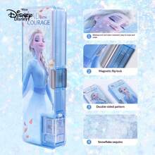 Disney Frozen Elsa Liquid Glitter Stationery Box, Multifunctional Student Pencil Case With Sharpener, Automatic Pencil, Double Layer Pen Bag - DM28118F - View 4