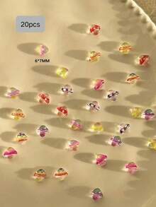 20个新款全息迷你蘑菇卡通美甲装饰，3D透明小蘑菇树脂DIY美甲配件，美甲水钻，情人节美甲装饰 - 彩色 - 查看 4