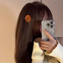 Pack Of 2 Alloy Button Hairpins, Fashion Style Sweet Wind Duck Bill Clips, Brown Hair Accessories, Women's Accessories - 2pcs - 查看 2