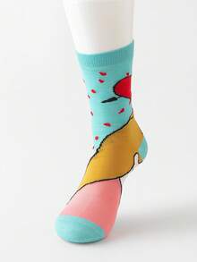 6 Pairs/4 Pairs/2 Pairs Unisex Blue Heart Kiss Pattern Mid-Calf Socks, Fashionable Combed Cotton Socks For Spring & Autumn - Multicolor - View 7