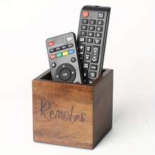 صندوق تخزين خشبي لجهاز التحكم عن بعد، منظم ريموت التلفزيون، صندوق تخزين ريموت على المكتب، صندوق تخزين ريموت بجانب السرير، صندوق تخزين خشبي للريموت في غرفة المعيشة وغرفة النوم - بني - مشاهدة 7