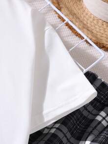 Girls' Summer Printed T-Shirt And Plaid Pants 2 Pieces Casual Set - Black - View 8