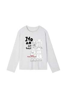 Petite Women's Casual Graphic Print Long Sleeve Crew Neck T-Shirt, Autumn/Winter - Light Gray - View 4
