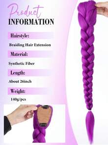 26英寸长紫色编织假发，合成盒式编织假发，易于夹戴，可扎成马尾辫，适合角色扮演、万圣节、圣诞节、音乐节、派对、女孩和儿童佩戴。 - 彩色 - 查看 3