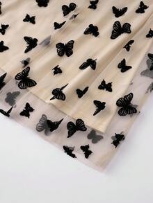 EARO Women's Long Butterfly Print Mesh A-Line Skirt, Flowing Fabric, High Waist - Apricot - View 5