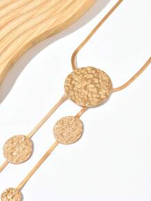 1pc New Creative Asymmetrical Geometric Circle Middle Eastern Europe Exaggerated Long Y-Shaped Necklace, Suitable For Party And Outfit