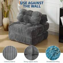 Klappbares Schlafsofa, ausziehbarer Sessel mit Kissen, faltbarer Matratze und Seitentasche, tragbares Klappbett, bequemes Bodensofa für Wohnzimmer und Schlafzimmer - Dunkelgrau - Übersicht 4