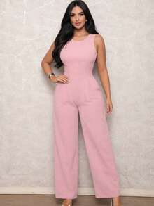 Elegant Women's Long Jumpsuit With Perfect Fit, Stylish And Refined Look, Fabric, Pocket, Zipper, Open Back / Backless Jumpsuit, Wedding, Spring/Summer - Nude - 查看 7