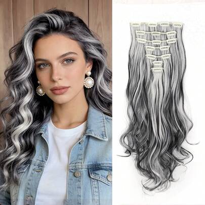 Synthetic Fiber Material Curly Wave Clip-On Hair Clips For Adding Hair Volume. Suitable For Various Occasions Such As Women's Gatherings And Daily Use