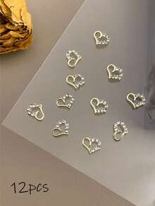 12 pezzi Charm per unghie a forma di cuore cavo, stile giapponese minimalista di lusso Y2K, decorazioni per unghie adatte per San Valentino con perle e diamanti finti, ideali per unghie corte e french tip, accessori per nail art multifunzionali - Multicolore - Visualizzare 8