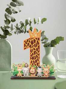 1pc Jungle Animal Style Wooden Decorative Item, Birthday Gift, Party Favor, Jungle Animal Leopard Print 1st Birthday Party Creative Home Decor Wooden Decoration, Baby Shower Party Decor, Wooden Craft Decoration - Animal Leopard Print - View 11