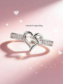 1pc Romantic Heart Shaped Cubic Zirconia,Women Ring ,Copper Open Ring For Women, Personalized Women Jewelry, Daily Wear Accessories, Gift For Girlfriends/Best Friends ,Anniversary/Valentine's Day Gift