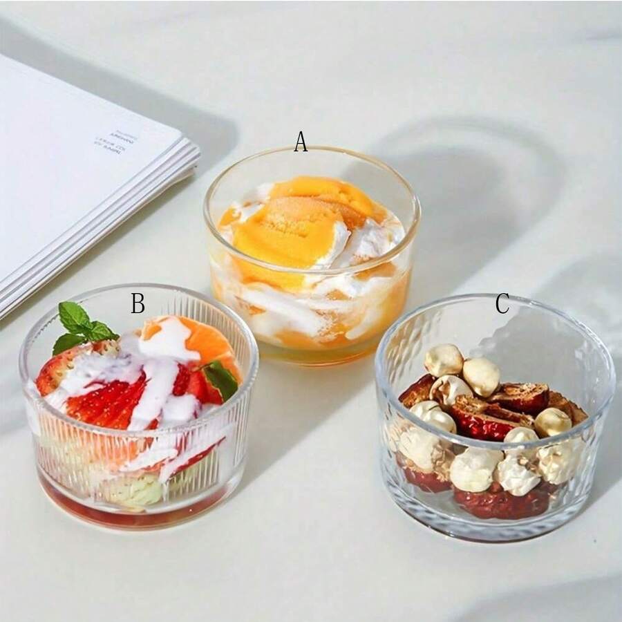 1pc 220ml Transparent Glass Dessert/Pudding/Salad Bowl - Clear - View 1