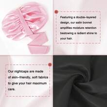 Satin Bonnet Silk Like For Sleeping Double Layer Sleep Cap Haircare Bonnet With Elastic Tie Band For Curly Hair Pink Night Cap Silky Heatless - 1pcs粉紅色 - 查看 4