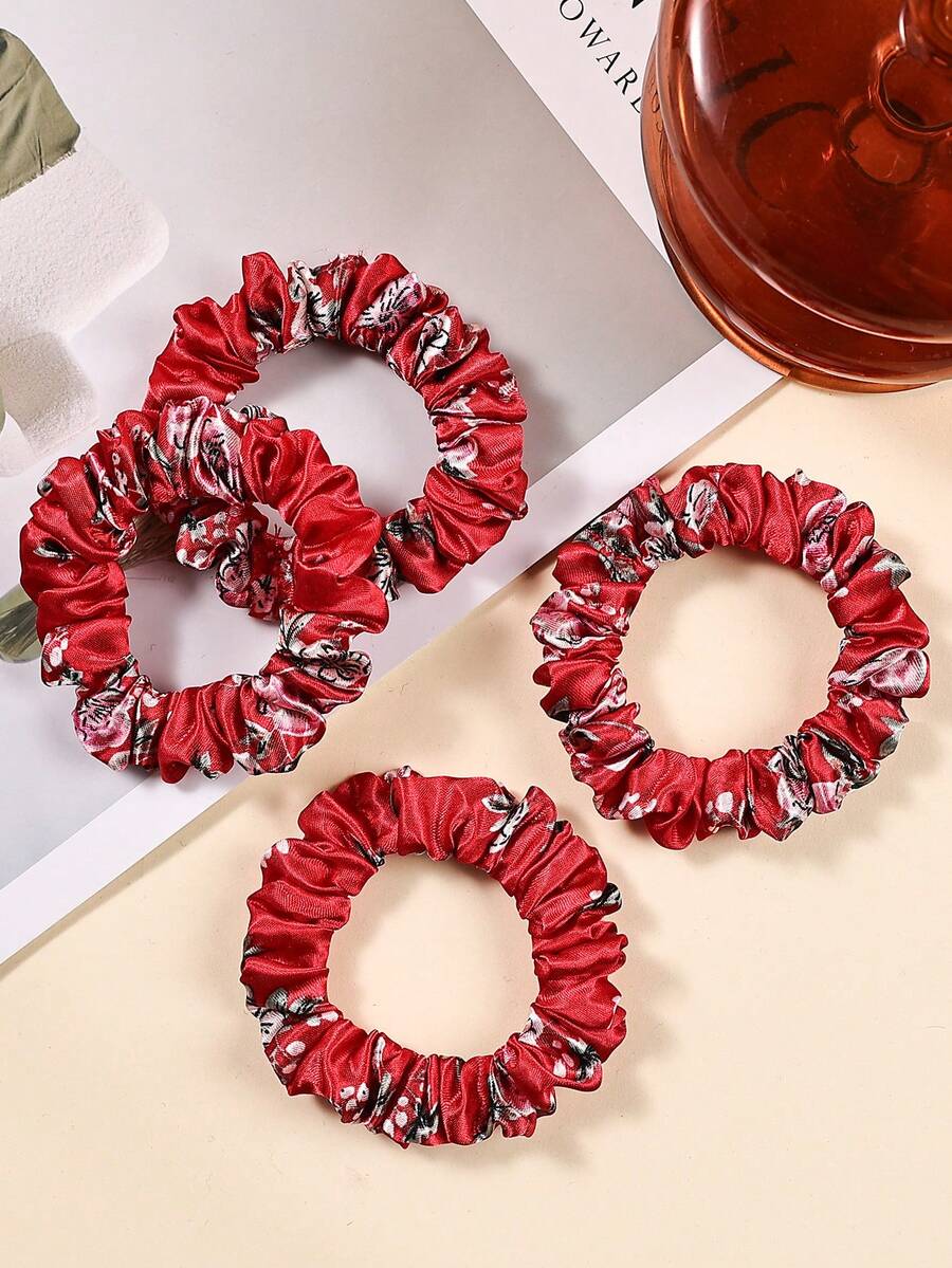 4 件装多功能夏季花卉印花多肉植物发圈，适合女性户外装饰发饰 - 彩色 - 查看 1