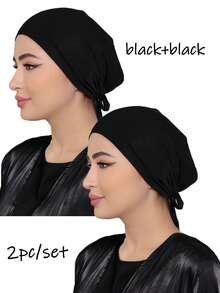 1pc/2pcs/3pcs Women's Elastic Tie-Back Solid Color Basic Hijab Caps, Modal Hijab Caps, Adjustable Jersey Wraps,Suitable Hijabi - Multicolor - View 3