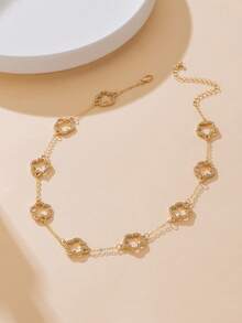 1pc Fashionable & Versatile Women's Gold Hollow Lucky Clover Pendant Necklace - Yellow Gold - View 3