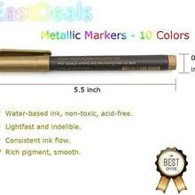 Juego de plumones de pintura acrlica de alta calidad, 10 colores metlicos para pintura de roca, tarjetas de bricolaje, arte de piedras, lbumes de recortes, tela, metal, cermica, copa de vino - como se muestra en la figura - Ver 7