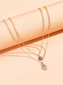 2件套时尚性感复古极简滴油水钻恶魔眼掌吊坠项链，适合女性日常休闲、派对、音乐节、度假，是情人节、节日的完美礼物（礼品卡包装） - 金色 - 查看 2