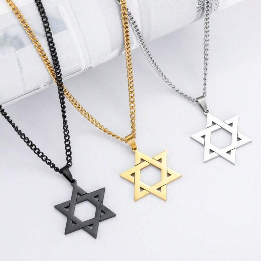 Six Pointed Star Necklace, Fashionable And Simple Wandering Pendant, Retro Men's And Women's Titanium Steel Hollow Pendant Necklace - màu đen - Xem 1