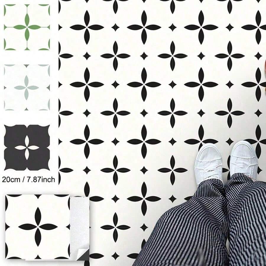 20片装 - 20厘米 x 20厘米自粘地板砖，防水乙烯基材质，DIY地板，适用于浴室、厨房、壁炉、宠物屋、楼梯、卧室、墙壁等。 - 彩色 - 查看 1