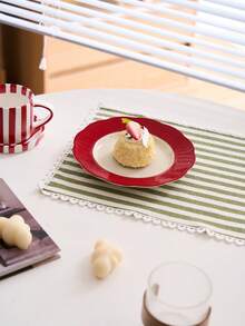 1/2/4/6pcs Green Striped Heart Lace Trim Napkins, Fresh Pastoral Style Decorative Hand Towels Suitable For Holidays, Parties, Birthdays, Weddings, Dinners, Office Desks, Coffee Tables, Home Decor, Photography Backdrops, All Seasons