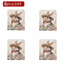1pc/4pcs/6pcs/10pcs Easter Series Plush Chair Cover With Printed Image Of A Brown And White Rabbit Wearing A Floral Woven Hat And Patterned Scarf, Surrounded By Daisy, Rose And Other Flowers - Multicolor - View 13