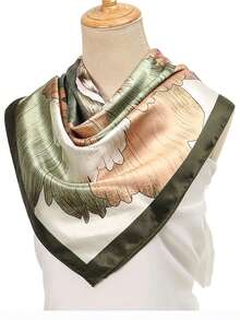 1 件简约印花 90 厘米方形围巾，新款春季女士头巾，百搭腰带，头带，时尚围巾 - 彩色 - 查看 9