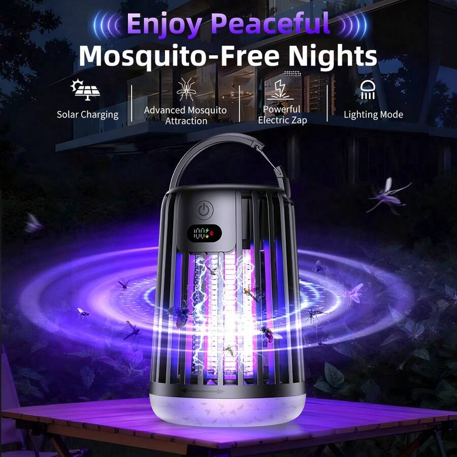 Solar Mosquito Killer Lamp, Electric Shock Mosquito Killer Lamp 2000mAh, Tabletop Or Wall-Mounted Nightlight, Solar/USB-C Dual Charging, Outdoor Garden, Camping, Household, Indoor Mosquito Killer Lamp, Removable And Cleanable