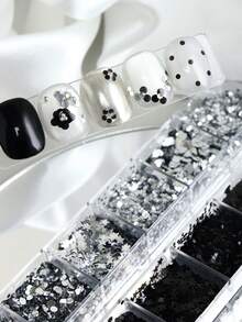 Y2K Tiny Star Nail Seqiuns Silvery Black Heart Manicure Charms Kawaii Korean Nails Art Accessories Valentines DIY Nail Decorations - Multicolor - View 4