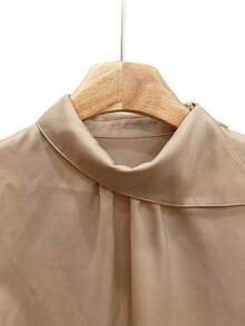 Women's Elegant Casual Daily Solid Color Irregular Collar Ruffle Design Button Cuff Lantern Sleeve Long Sleeve Casual Blouse, Spring/Autumn - Maroon - View 6