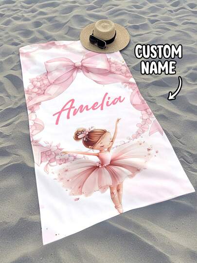 1pc Personalized Kids Beach Towel, Summer Birthday Gift, Full Of Summer Vibe, Suitable For Girls' Beach Trip, Customized Beach Towel, Swimming Pool, Beach Decor