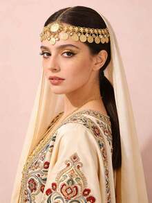 1pc Ottoman Empire Pattern Tassel & Coin Decor Metal Head Chain, Middle Eastern Style, For Daily, Party, Festival Wear, Bride To Be, Hair Accessories For Women - Gold - View 12