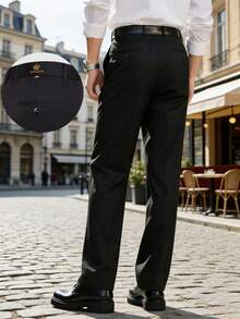 男士透气柔软直筒商务休闲裤，修身西装裤，宽松简约风 - 黑色 - 查看 3