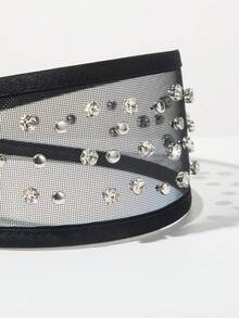 1pc Solid Color Mesh Wide-Banded Korean Style Headband, Simple & Fashionable With Rhinestone Rivet Decor, Elegant & Versatile Hair Accessory For Daily Wear Hairband Hair Hoop Beauty Home Hair Accessories - Black - View 3