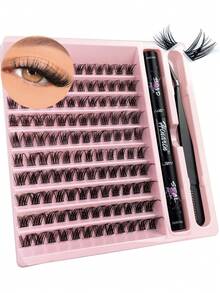 Hinarin 200片装假睫毛套装 8-16mm DIY假睫毛嫁接套装 单根假睫毛嫁接套装 全套假睫毛套装 化妆假睫毛套装 - 黑色 - 查看 2