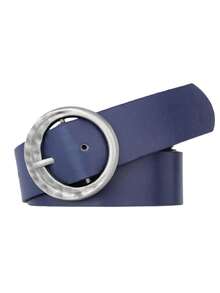 1 Piece, Black Leather Belt With Circular Metal Buckle, Minimalist Distressed Style Unisex Everyday All-Season Belt Accessory. - Multicolor - View 9