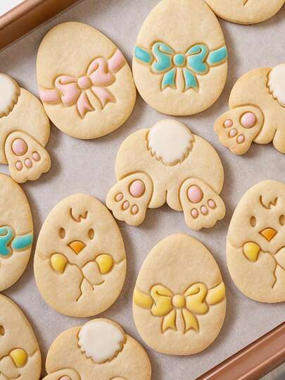 พิมพ์ตัดคุกกี้อีสเตอร์ - รูปไก่, กระต่าย, ไข่ - แม่พิมพ์อบอีสเตอร์, แม่พิมพ์ขนมอบ, แม่พิมพ์ตกแต่งงานปาร์ตี้ - เครื่องมือในครัวพลาสติกทำความสะอาดง่าย, เหมาะสำหรับบ้านและนักอบมืออาชีพ - สิ่งจำเป็นสำหรับการอบอีสเตอร์, การทำขนมหวานสำหรับวันหยุด