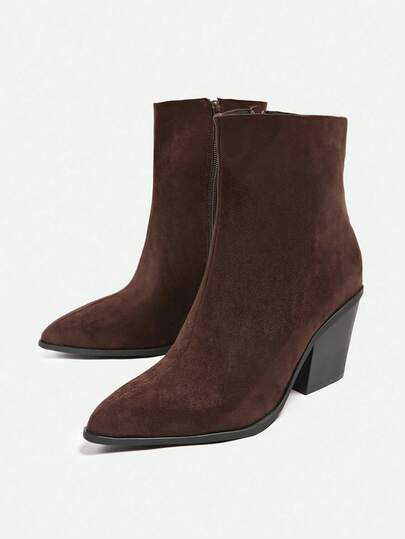 Nuevas botas de tobillo de tacón alto y grueso con punta puntiaguda para mujer, elegantes