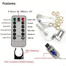 600/300/200/100 LED 窗帘灯，USB 供电，8 种照明模式，带遥控器，适用于婚礼背景装饰，也可用于斋月、情人节和其他节日。 - USB供電窗簾燈 - 查看 8