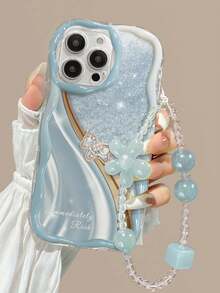 Sequins,Diamond 1pc Cream Textured Blue Glitter Pony Painted Anti-Drop Cartoon Phone Case Compatible With IPhone 14, 14 Pro, 14 Pro Max, 13, 13 Pro, 13 Pro Max, 11, 11 Pro Max, 12, 12 Pro, 12 Pro Max, XR, XS, 15, 15 Pro, 15 Pro Max, 16, 16 Pro, 16 Pro Max, 17, 17 Pro, 17 Air, 17 Pro Max, Galaxy S24, A04, A12, A13, A14, A23, A24, A32, A33, A51, A52, A53, A54, A72, S20 FE, Redmi 9, Redmi 9A - Multicolor - View 1