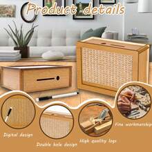 1pc Brown Wooden DIY Piggy Bank, Decorative Pattern, Savings Goal Coin Bank, Reusable Cash Vault With Pen, Assemble, Save Money, Home Decor, Desktop Accessory, Coin Storage Box, Savings Investment Item For Holidays, Perfect Gift For Christmas And Mother's Day - Multicolor - View 7