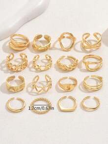 16 Pcs/Set Punk Rings Set For Women Vintage Geometric Rings Set Fashion Personalized Jewelry Gifts Match With Daily Outfits, Party Accessories - Gold - View 3